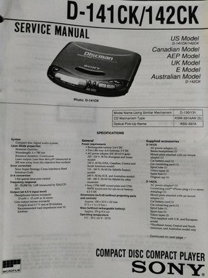 D-141CK D-142CK Discman Walkman CD Player -  Genuine Sony Service Repair Manual — photo 1