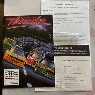 Days Of Thunder Atari ST/Amiga Commadore Instructions & Warranty Card — photo 1