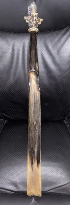 Antique Victorian Edwardian Long Cattle Horn Shoe Horn Ornate Metal Handle c1900 — photo 4