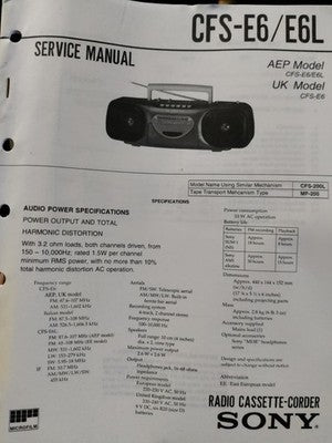 CFS-E6/E6L Portable Radio Cassette Stereo - Genuine Sony Service Repair Manual — photo 1