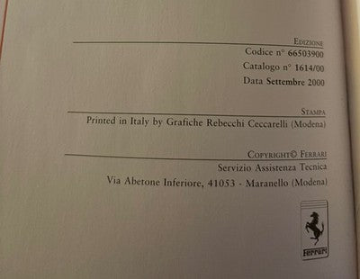 Ferrari Sales & Service Information Handbook 2000 F355 360M 550 456M — photo 2