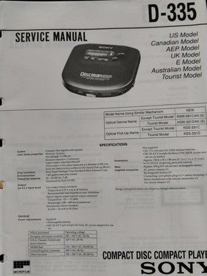 D-335 Discman Walkman CD Player - Genuine Sony Service Repair Manual — photo 1