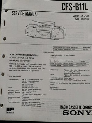 CFS-B11L Portable Radio Cassette Stereo - Genuine Sony Service Repair Manual — photo 1