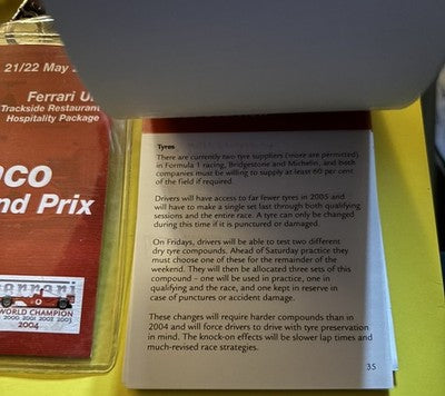 Ferrari Monaco Grand Prix 2005 Hospitality Pass & Race Information Booklet F1 — photo 3