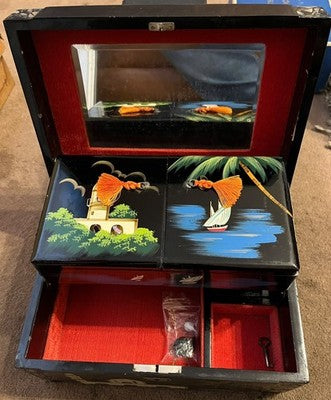 Vintage 1950s Aden Yemen Souvenir Musical Jewellery Box Mother of Pearl Inlay — photo 2