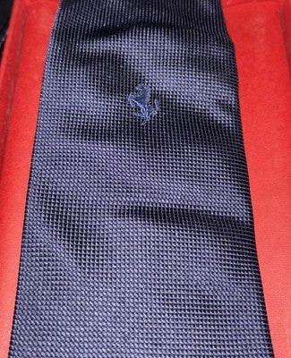 Ferrari 100% Silk Tie Navy Blue Prancing Horse Made in Italy Boxed — photo 2