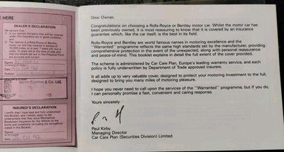Rolls Royce "Warranted" Warranty Information Manual Brochure Corniche 50445 — photo 2