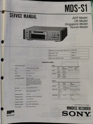 MDS-S1 Minidisc Player - Genuine Sony Service Repair Manual — photo 1