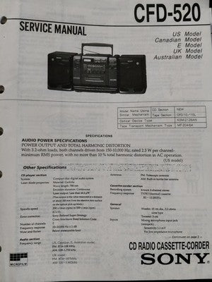 CFD-520 Portable Radio Cassette Stereo - Genuine Sony Service Repair Manual — photo 1