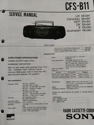 CFS-B11 Portable Radio Cassette Stereo - Genuine Sony Service Repair Manual — photo 1