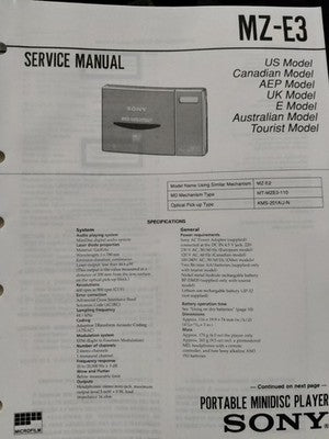 MZ-E3 Minidisc Player - Genuine Sony Service Repair Manual — photo 1