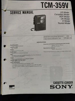 TCM-359V Handheld Cassette Recorder Walkman - Genuine Sony Service Repair Manual — photo 1