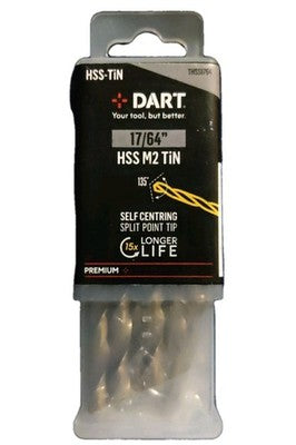DART THSS1764 17/64" HSS TiN Titanium Nitride Coated Twist Drill Bit 10 PACK — photo 1