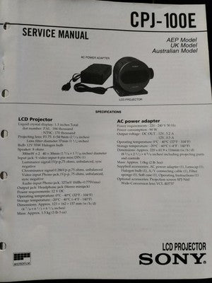 CPJ-100E LCD Projector - Genuine Sony Service Repair Manual — photo 1