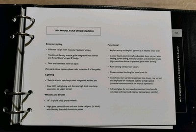 Bentley Continental GT Insight Dealer Brochure 2004 Binder Folder RARE — photo 7
