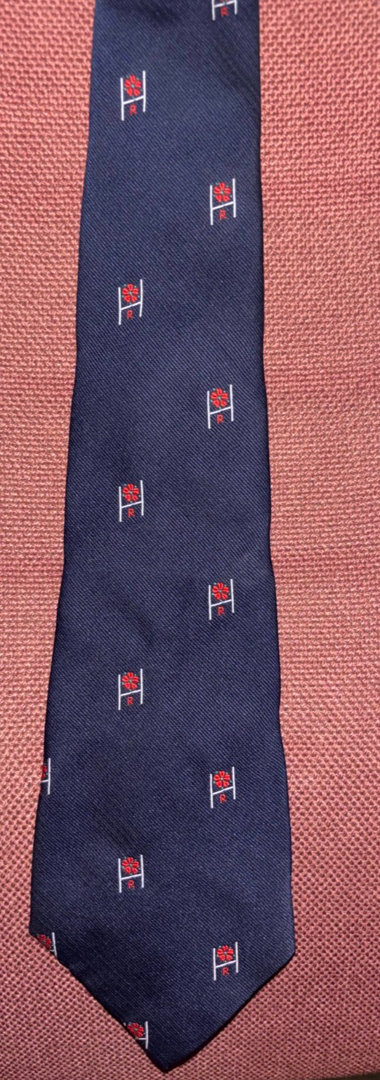Vintage England Rugby Club Tie Goalposts Red Flower Poppy Motif Navy — photo 2