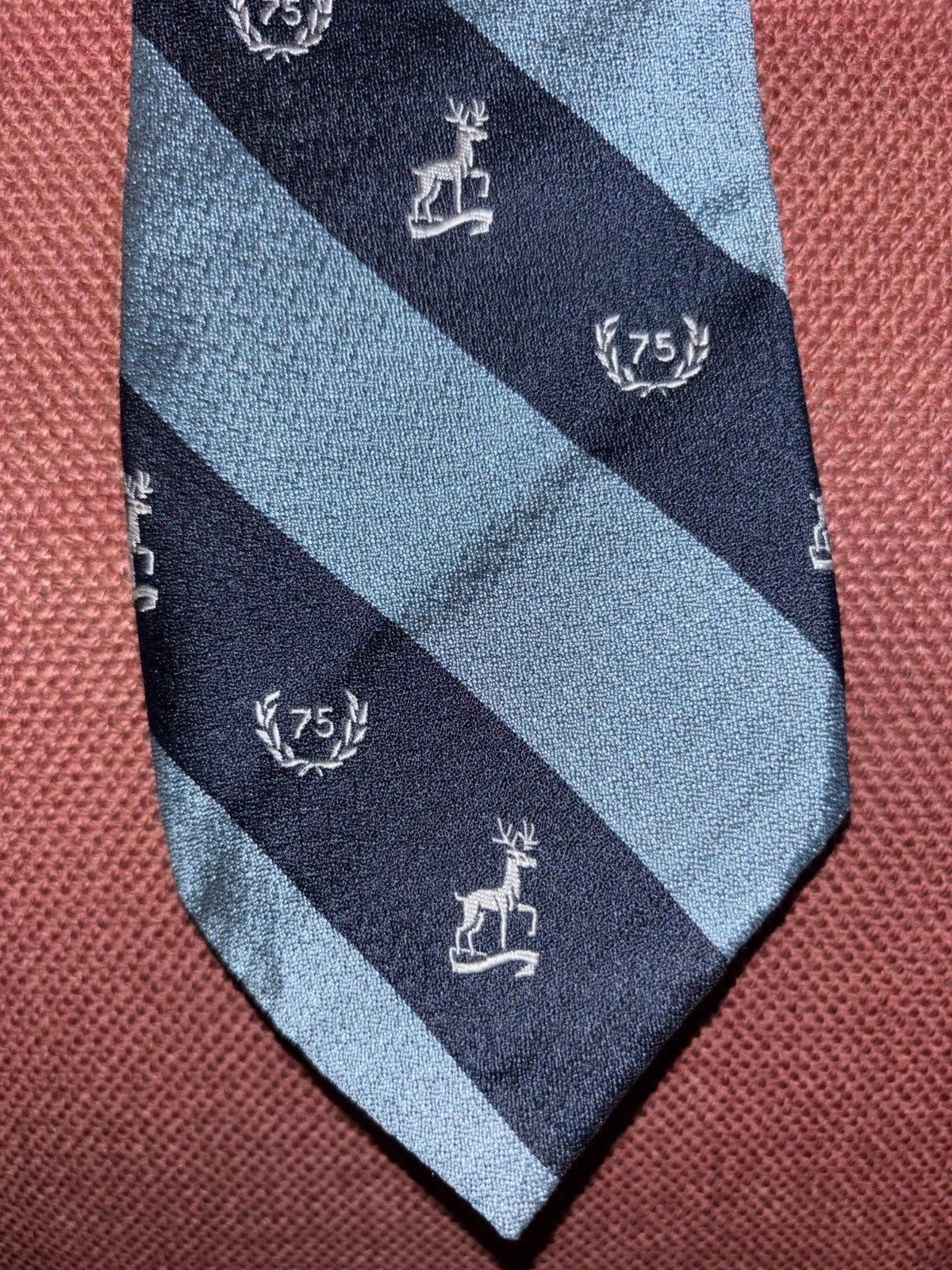 Vintage 75th Anniversary Stag Emblem Club Tie Blue Striped — photo 2