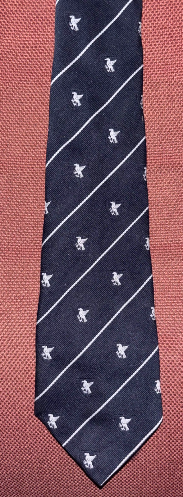 Vintage Eagle Falcon Liver Bird Shield Crest Club Tie Navy Diagonal Striped — photo 1