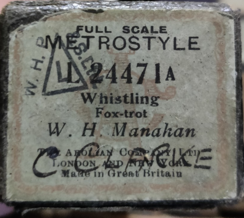 WHISTLING FOX-TROT W.H.MANAHAN Metrostyle L24471A - Player Piano / Pianola Roll — photo 1