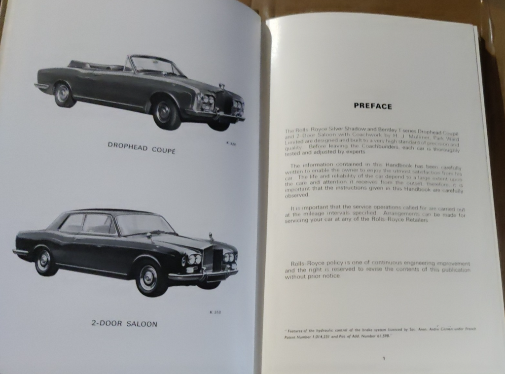Rolls Royce Silver Shadow & Bentley T Drophead Coupe 2 Door Saloon Handbook 1968 — photo 3