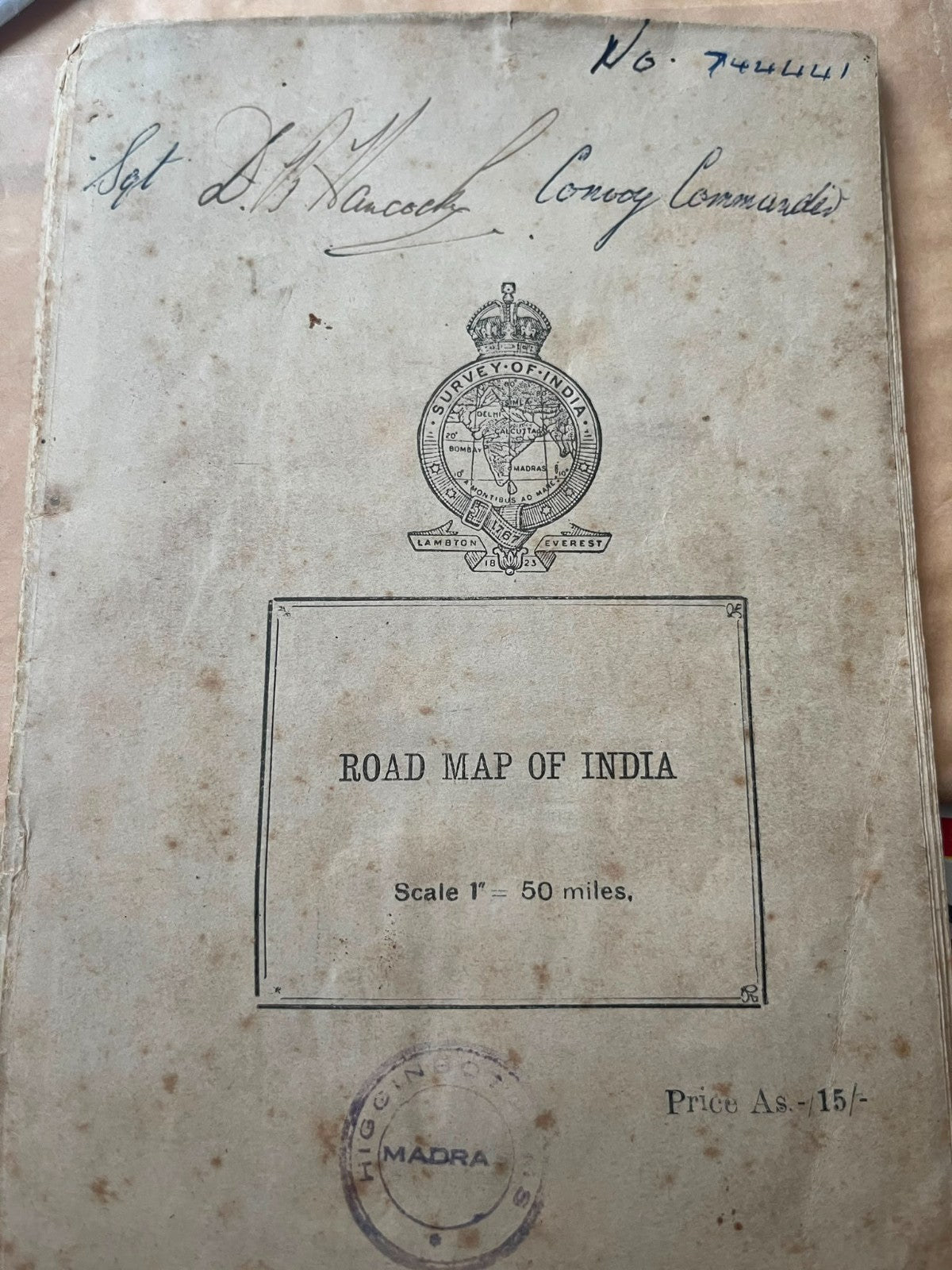 Vintage Survey Of India Road Map Sgt DB Hancock Convoy Commander WW2 Military — photo 1