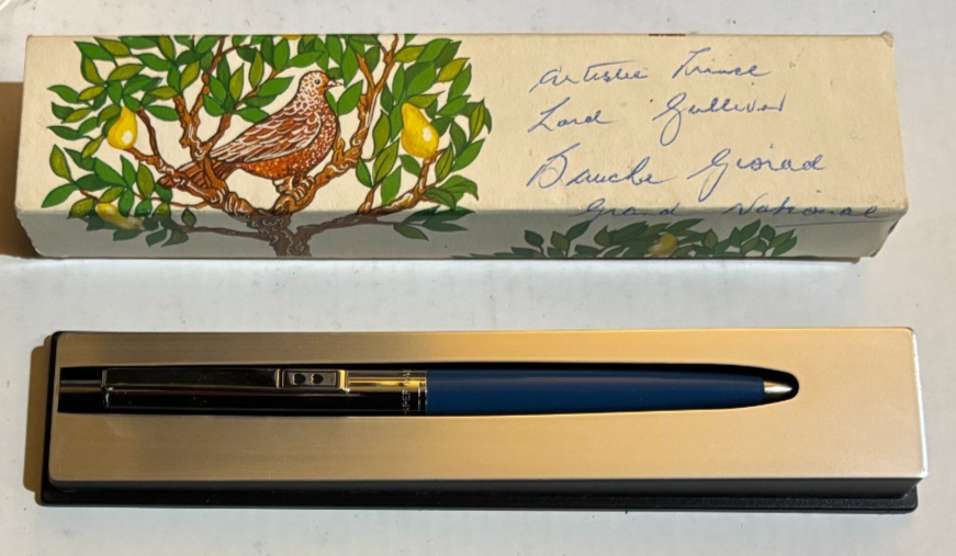 Vintage Paper Mate Profile Ballpoint Pen Blue & Chrome WITH BOX Double Heart — photo 2