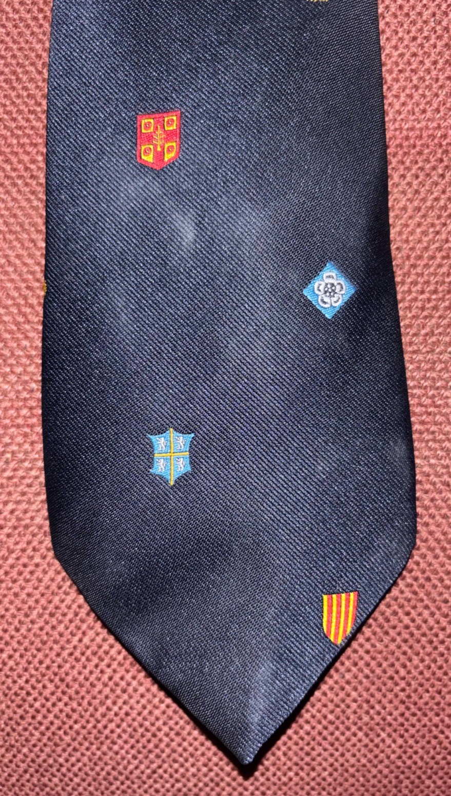 Vintage Multi Shield Heraldic Club Necktie University Tournament Navy — photo 1