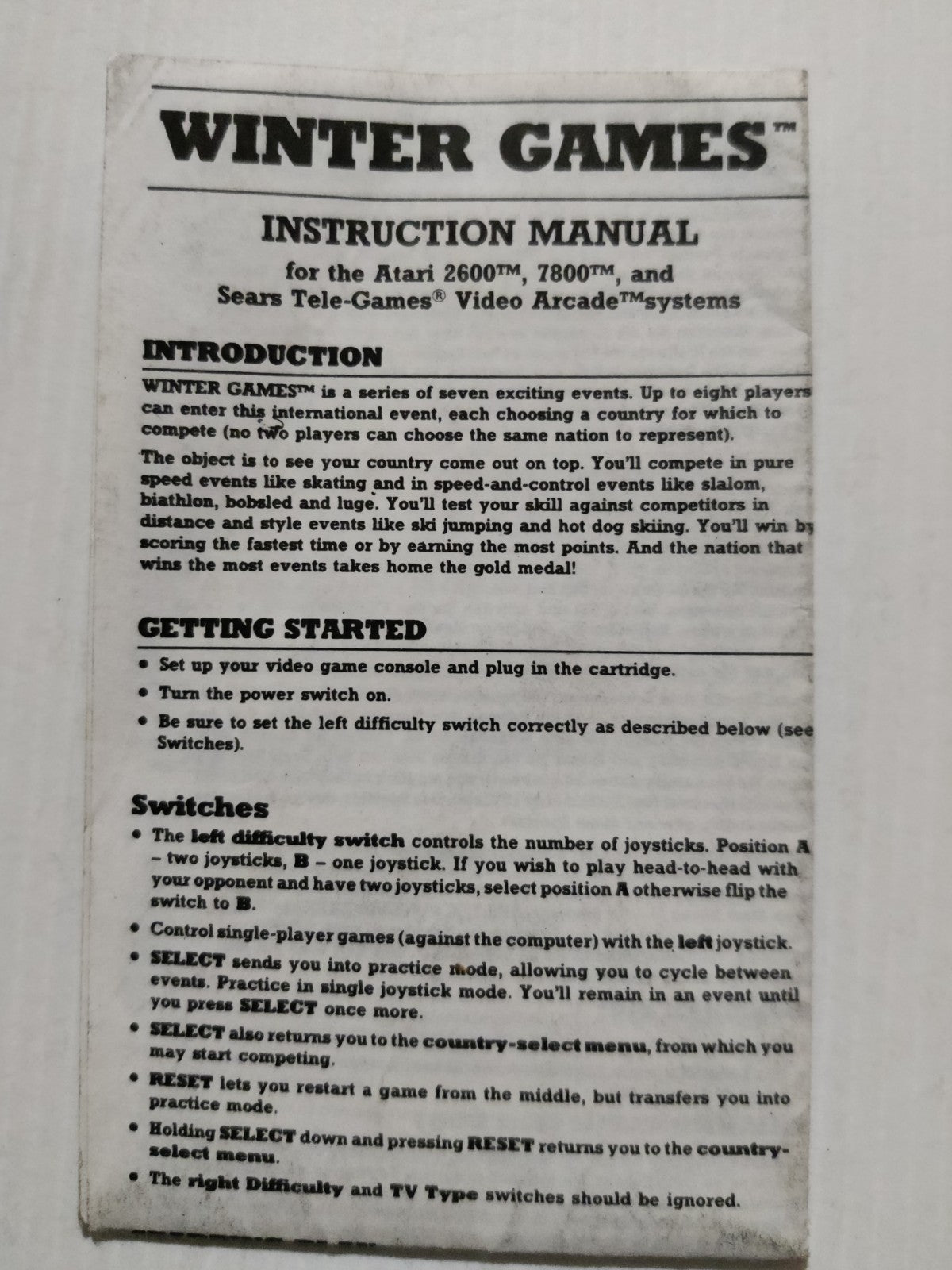 Winter Games - Atari 2600 Game Manual Instructions — photo 1