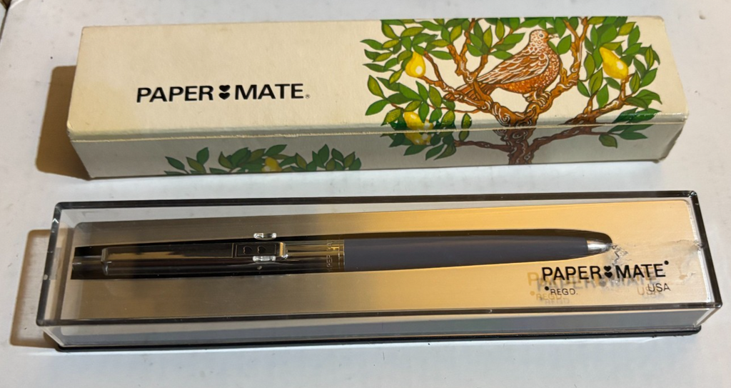 Vintage Paper Mate Profile Ballpoint Pen Blue & Chrome WITH BOX Double Heart — photo 1