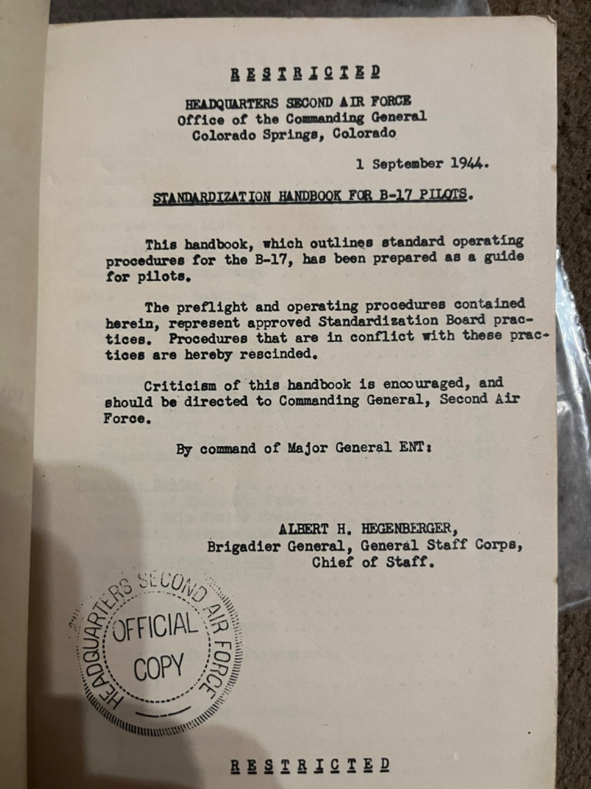 Standardization handbook for B17 Pilots  Flying Fortress manual — photo 3