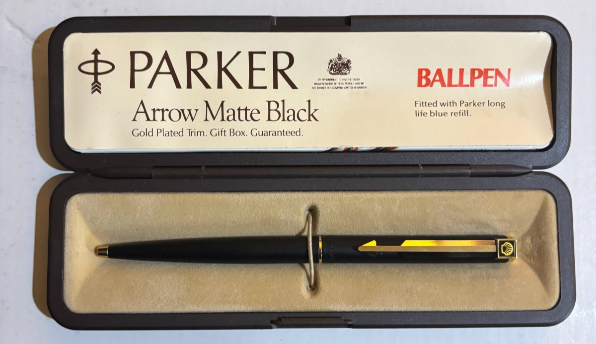 Vintage Parker Arrow Black Ballpoint Advertising  Pen - Boxed - SHELL OIL — photo 1