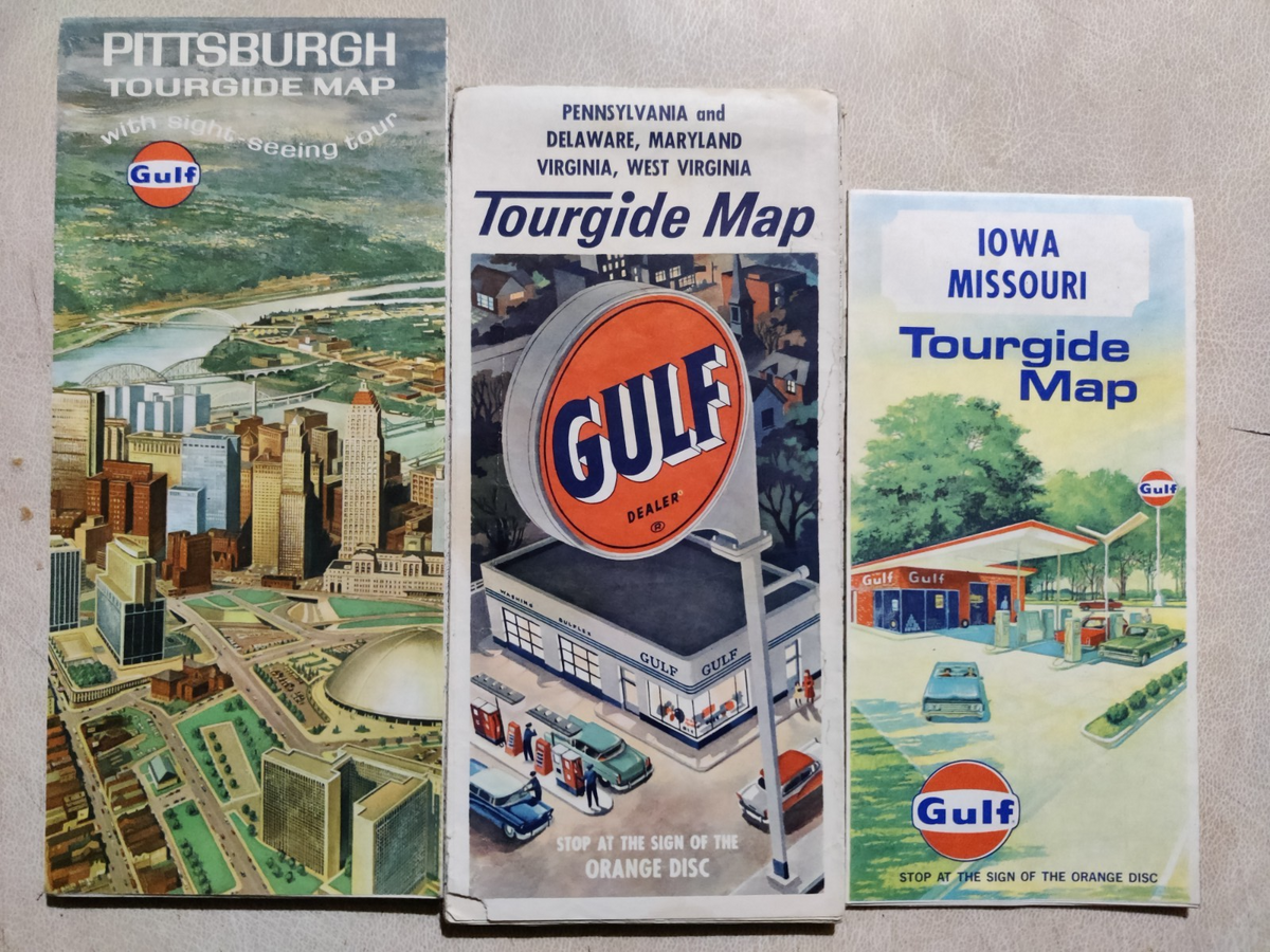 Gulf Oil Vintage Pittsburg Iowa W.Virginia USA American Classic Car Maps Job Lot — photo 1