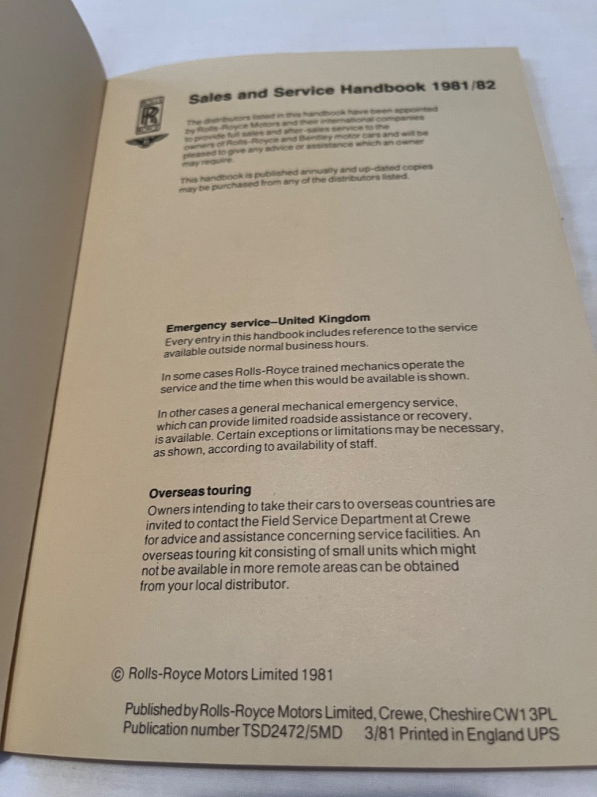 Rolls Royce Sales And Service Handbook 1982/83 — photo 2