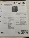 ICF-CD833L Clock Radio FM/AM Radio CD Player- Genuine Sony Service Repair Manual — photo 1
