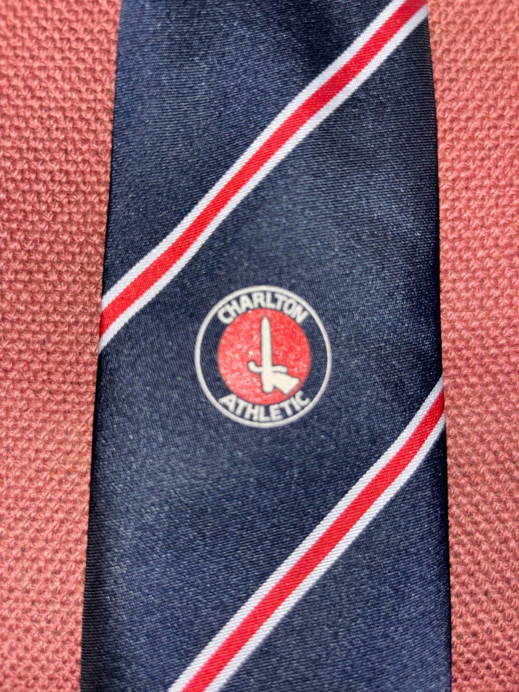 Vintage Charlton Athletic FC Football Club Tie Navy Red Striped Retro — photo 2