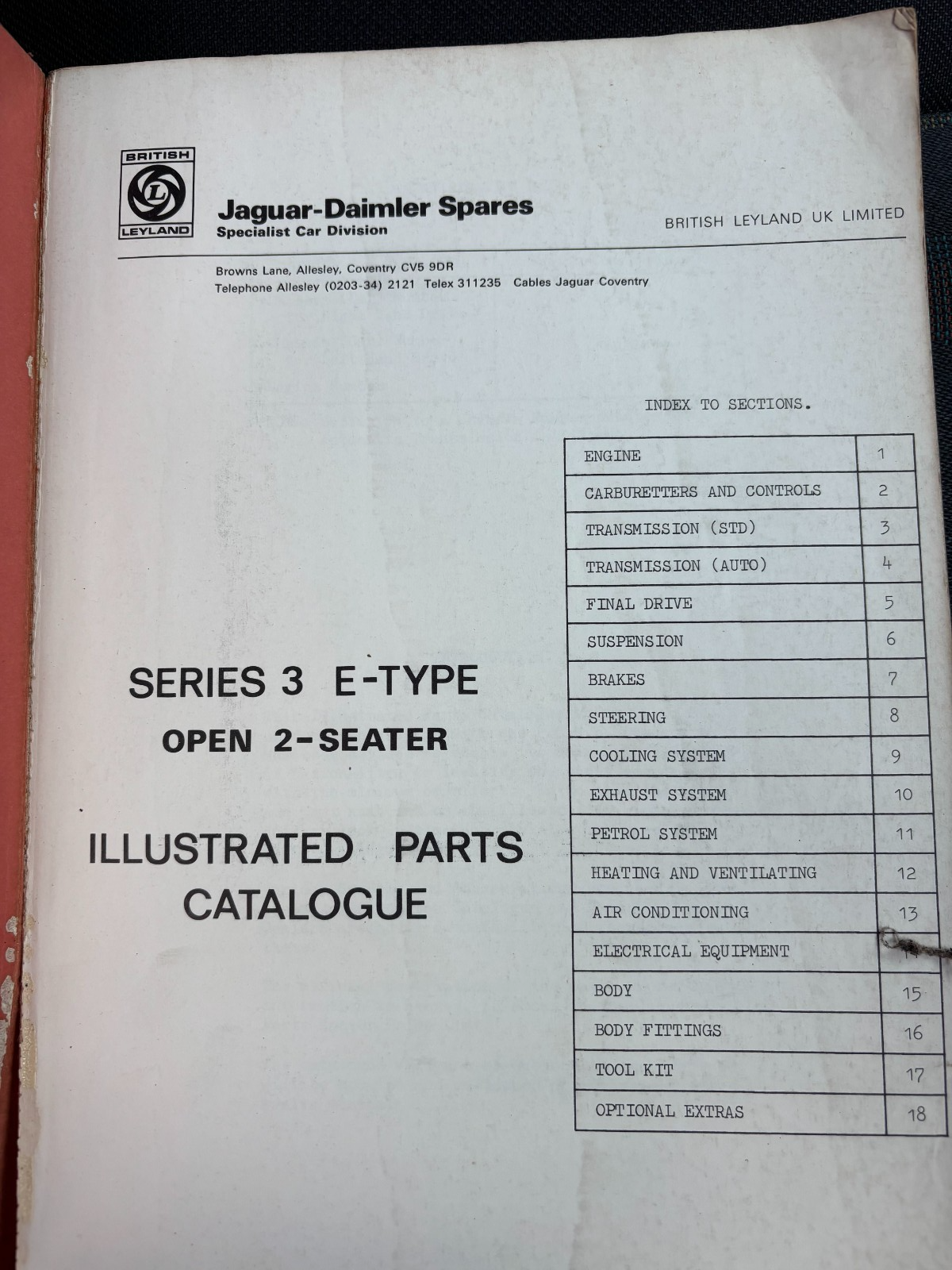 Genuine Original JAGUAR Illustrated Spare Parts Catalogue Series 3 E-Type XK-E — photo 2