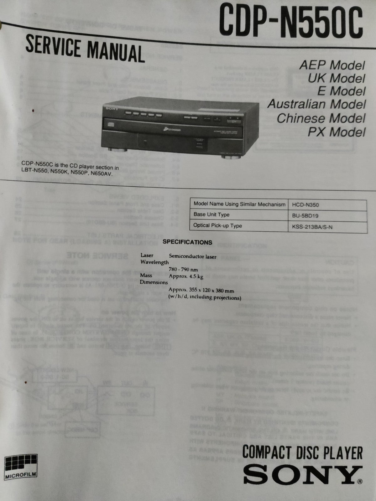 CDP-N550C HiFi CD Player - Genuine Sony Service Repair Manual — photo 1