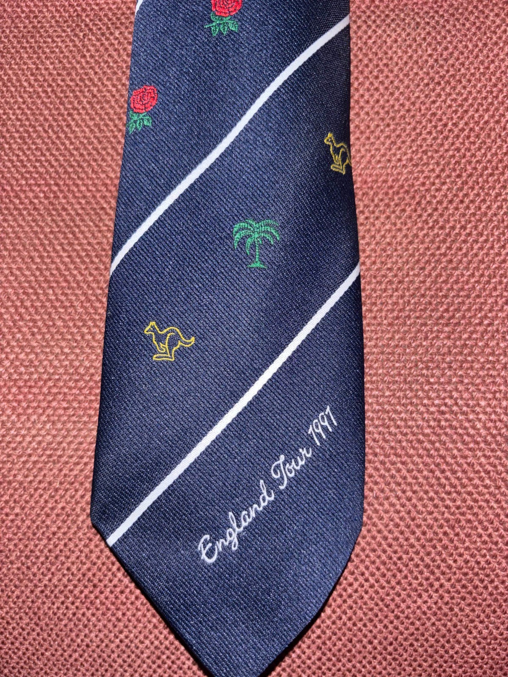 Vintage England Rugby Tour 1991 Australia Fiji Tie Rose Kangaroo Palm — photo 1