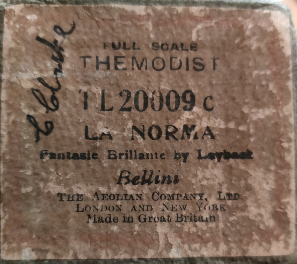 LA NORMA  BELLINI  Themodist TL20009C  - Player Piano / Pianola Roll — photo 1