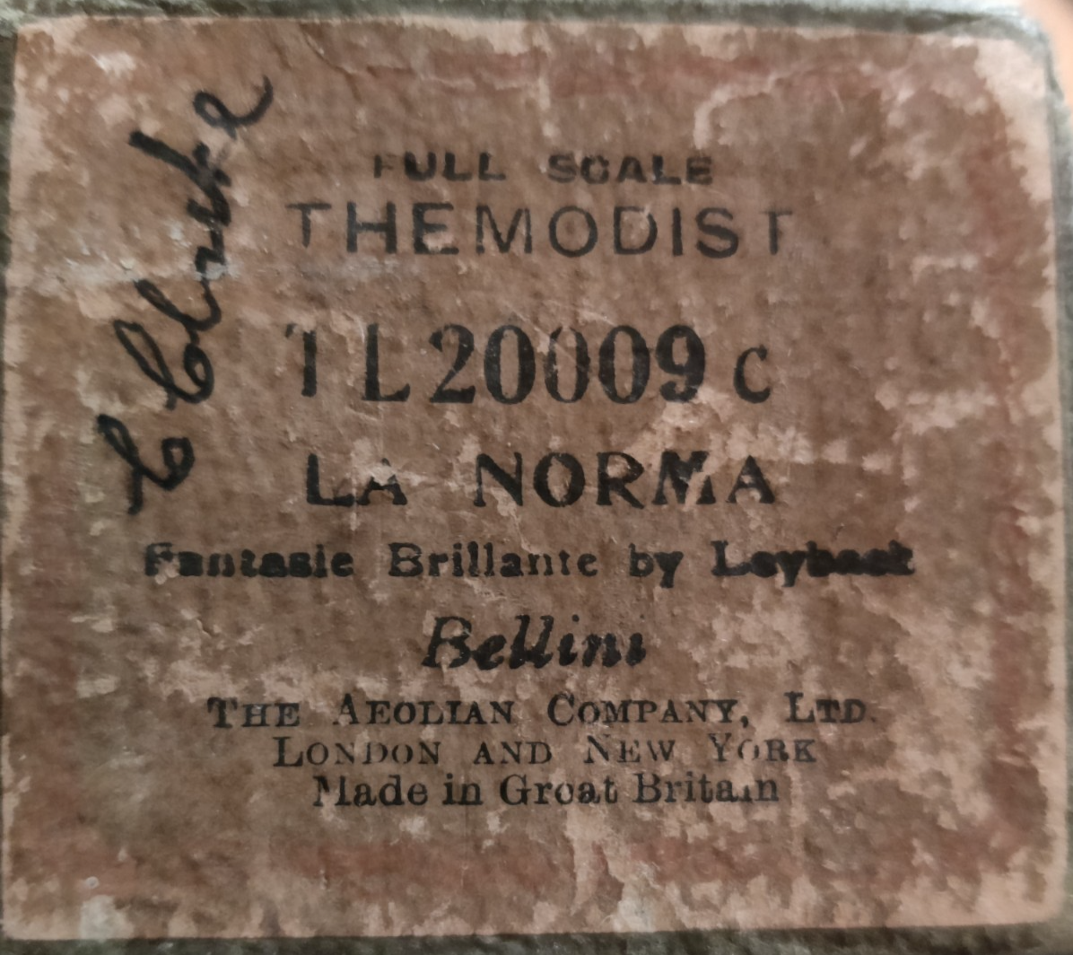LA NORMA  BELLINI  Themodist TL20009C  - Player Piano / Pianola Roll — photo 1
