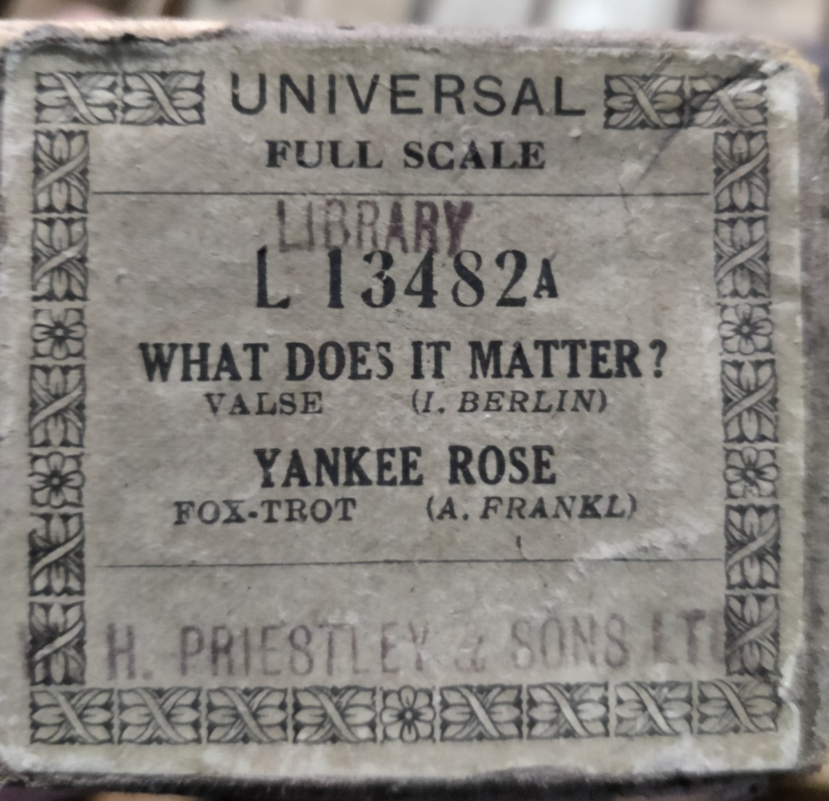 WHAT DOES IT MATTER? VALSE YANKEE ROSE - Player Piano / Pianola Roll — photo 1