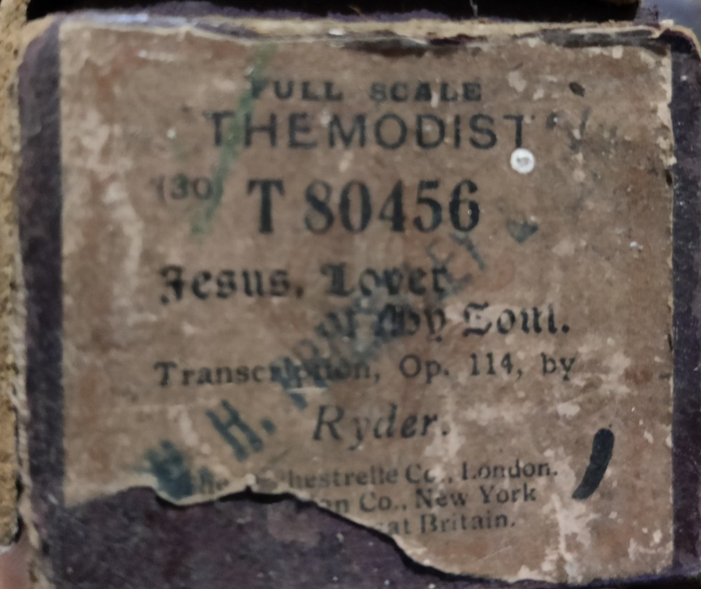 JESUS LOVER OF MY SOUL Ryder T80456 - Player Piano / Pianola Roll — photo 1
