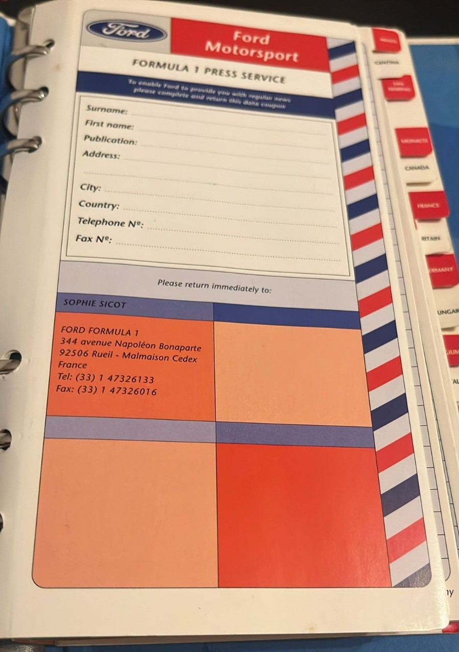 Ford Motorsport Cosworth Formula 1 Event Guide 1995 Press Team Binder — photo 3