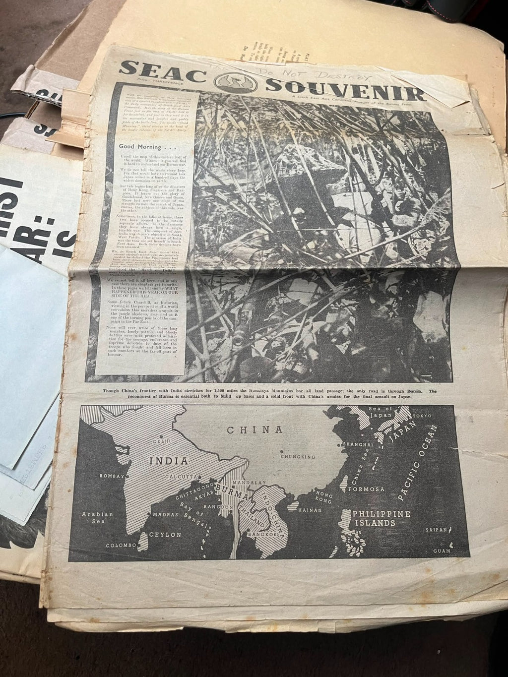 WW2 1945 SEAC Souvenir Burma Front Newspaper Map Orde Wingate Slim Mountbatten — photo 2