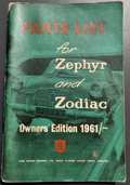 Parts List for Ford Zephyr / Zodiac Owners Edition 1961 — photo 1