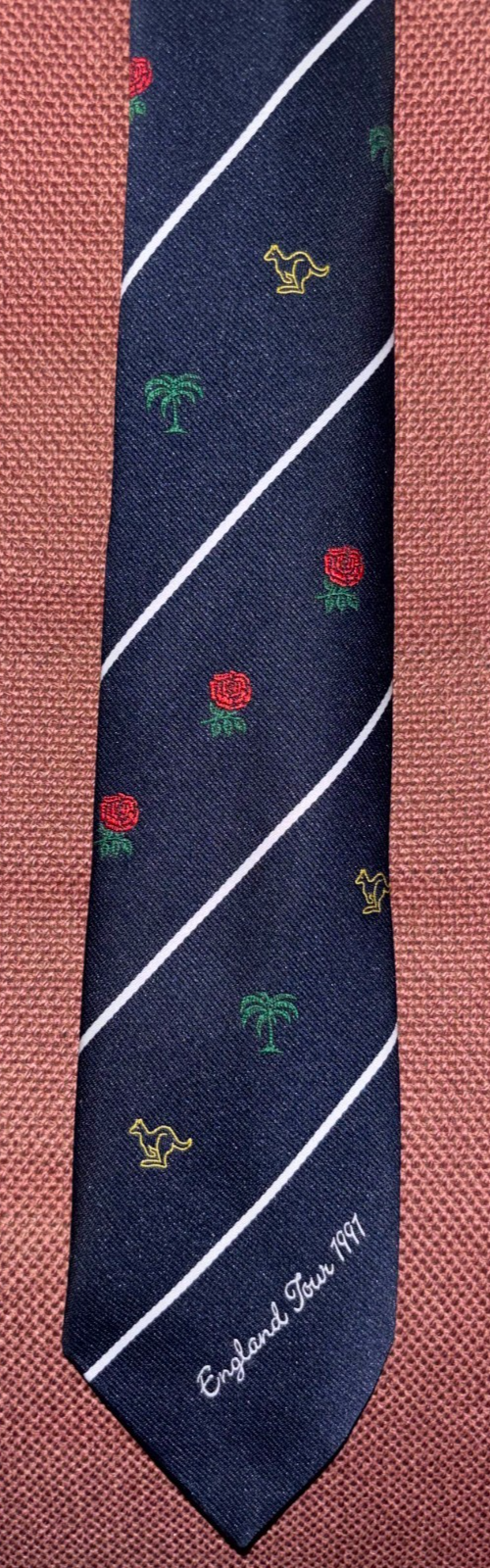 Vintage England Rugby Tour 1991 Australia Fiji Tie Rose Kangaroo Palm — photo 2