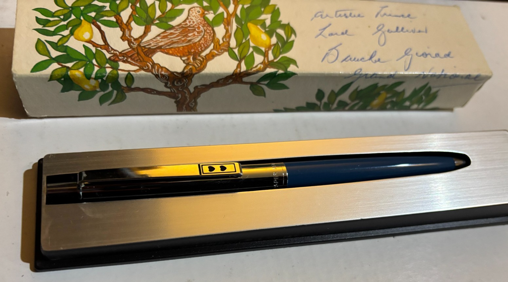 Vintage Paper Mate Profile Ballpoint Pen Blue & Chrome WITH BOX Double Heart — photo 3