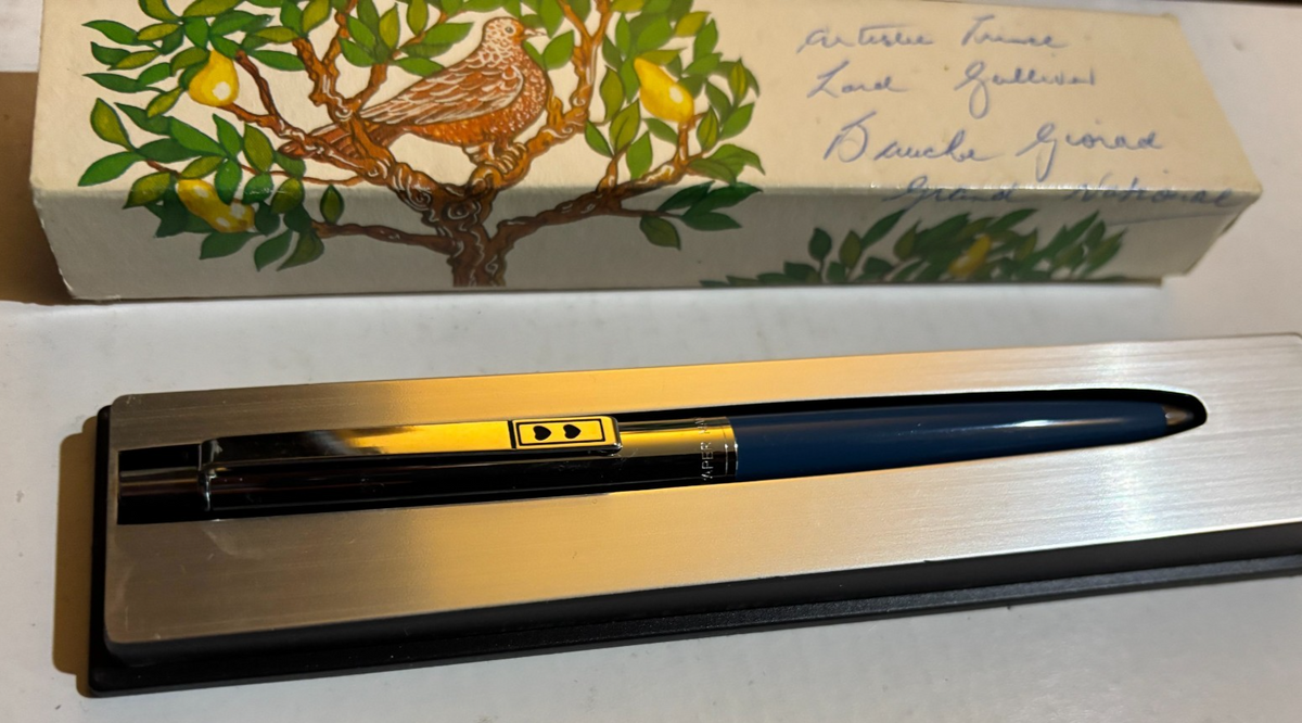Vintage Paper Mate Profile Ballpoint Pen Blue & Chrome WITH BOX Double Heart — photo 3