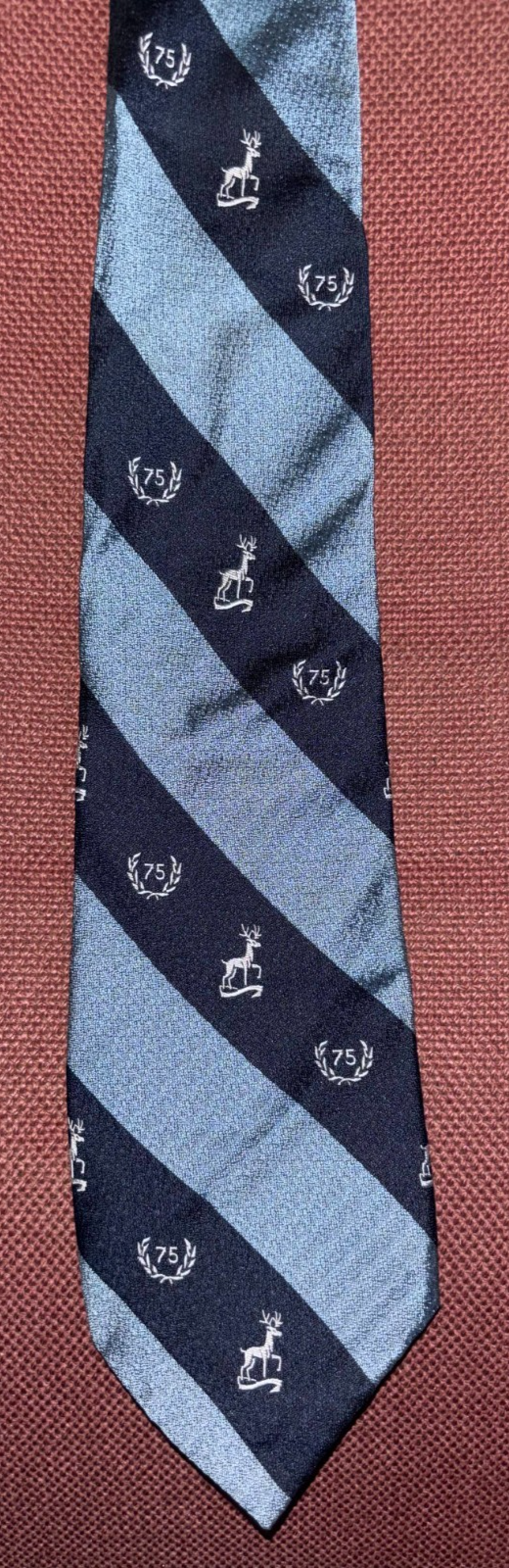 Vintage 75th Anniversary Stag Emblem Club Tie Blue Striped — photo 1