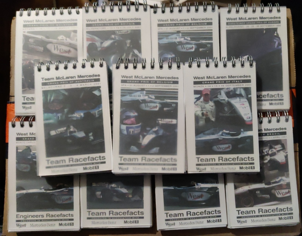 2001 West Mclaren Mercedes F1 Formula 1 Race Engineer/Team Issued Racefacts Note — photo 1